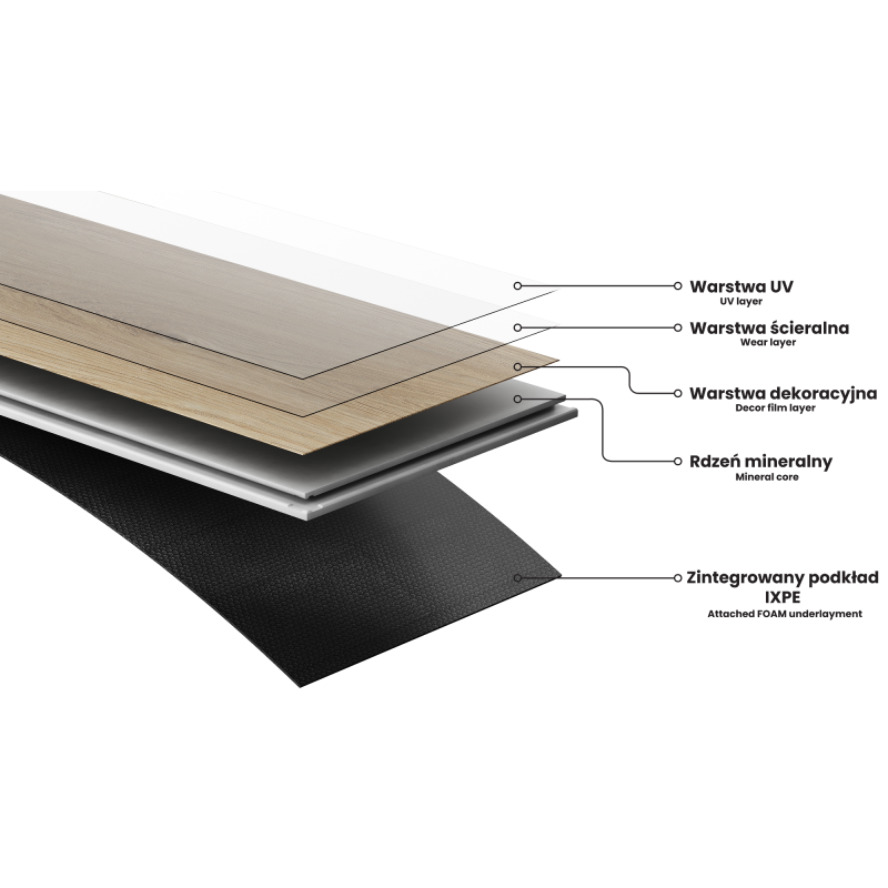 Mexen Sun Valley vinyylipaneelit 1240 x 182 mm SPC 6,5 mm, IXPE-alusta 1,5 mm, 4 V-viiste, Tammi - F1006-1240-182-505-4V1-01