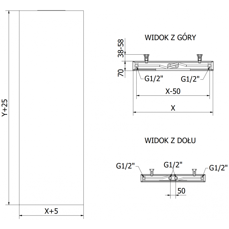 Mexen Flat VS20S panel heater 1800 x 300 mm, lower middle connection, 654 W, black - W6VS20S-180-030-70