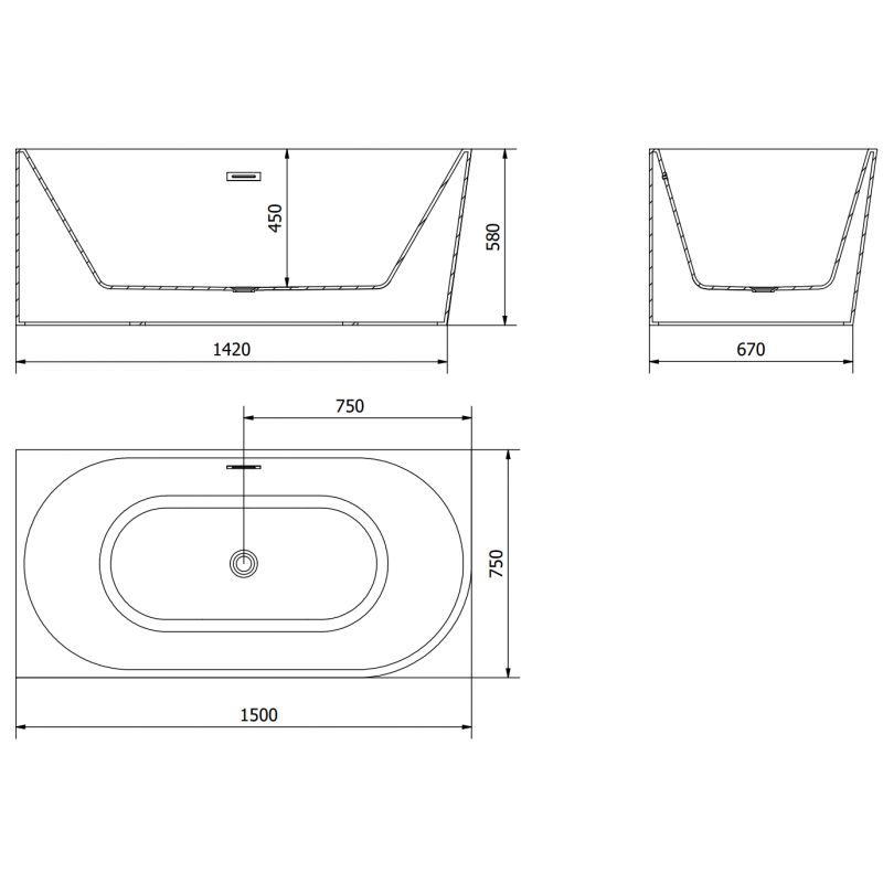 Mexen Mia freestanding corner left bathtub 150 x 75 cm, white/black, brushed copper overflow - 52691507575L-65