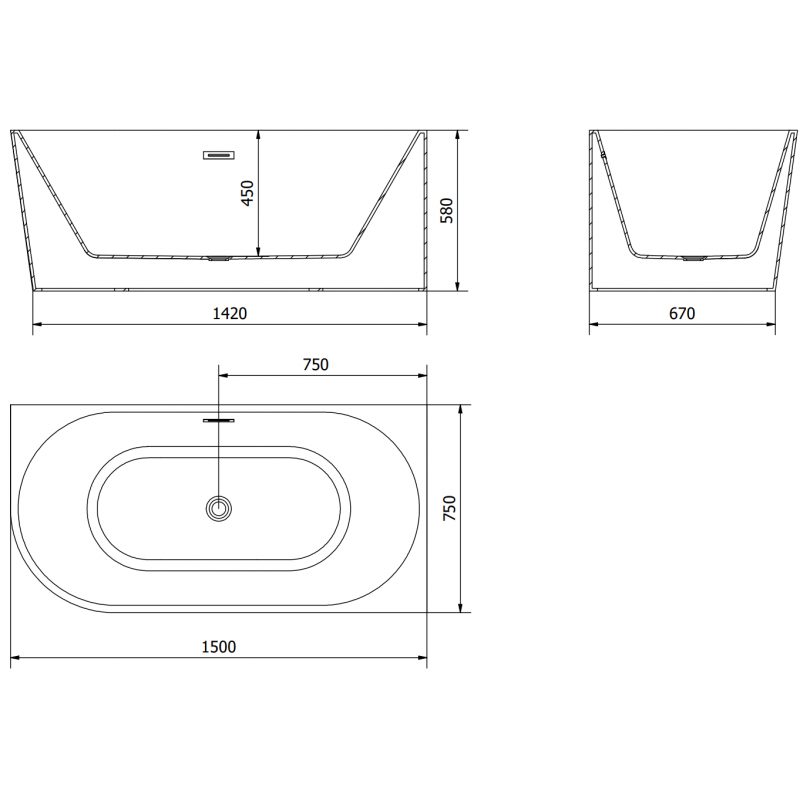 Mexen Mia vasca da bagno indipendente angolare destra 150 x 75 cm, bianca/nera, troppopieno oro spazzolato - 52691507575P-55