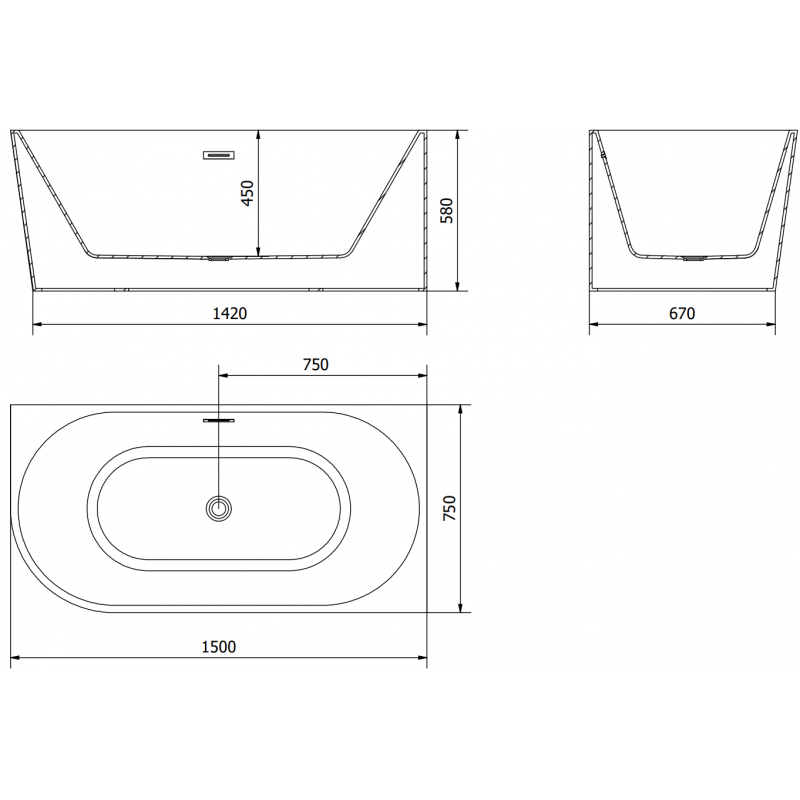 Mexen Mia vrijstaande hoekbadkuip rechts 150 x 75 cm, wit/zwart, overloop gun gray geborsteld - 52691507575P-66