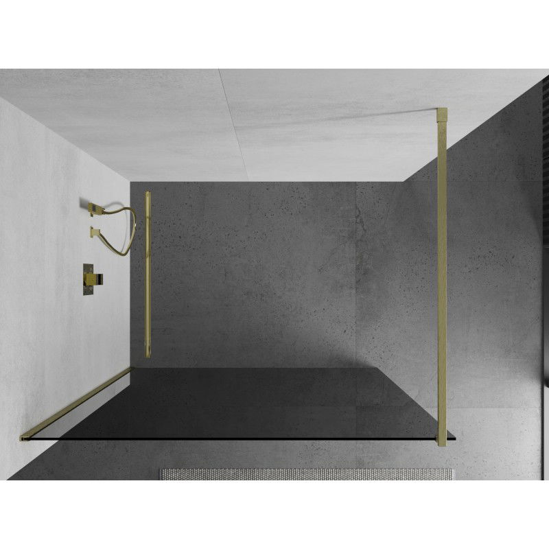 Mexen Kioto πίνακας ντους Walk-in 120 x 200 cm, γραφίτης 8 mm, χρυσό βουρτσισμένο