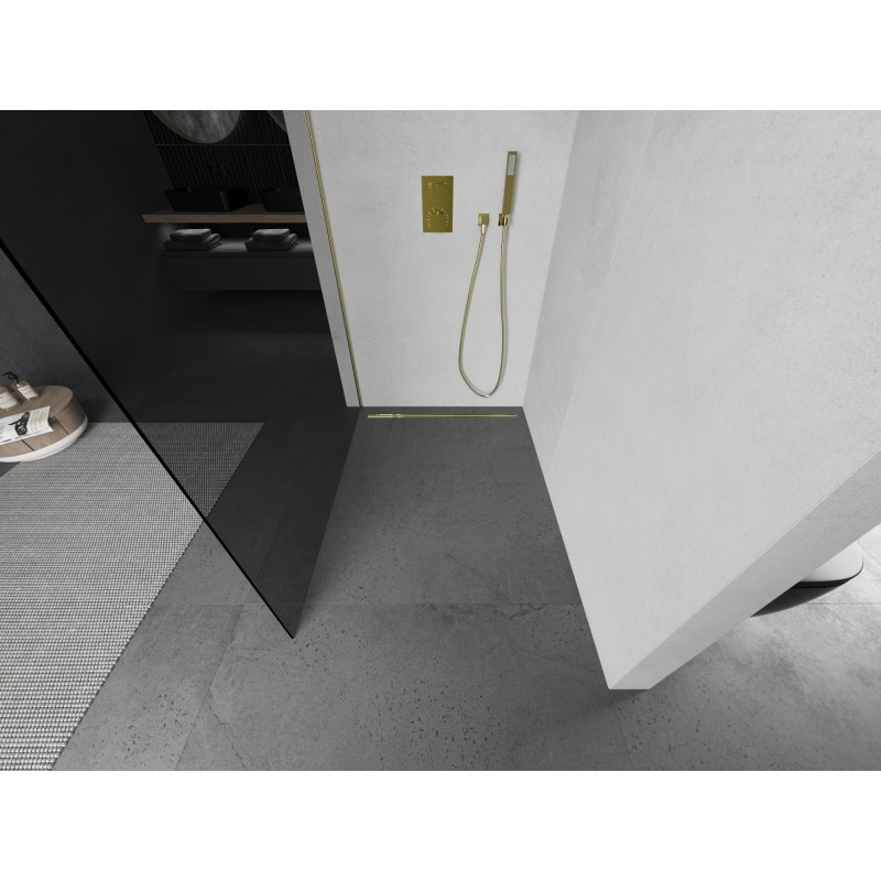 Mexen Kioto dušisein Walk-in 140 x 200 cm, grafiit 8 mm, kuldne harjatud - 800-140-101-55-40