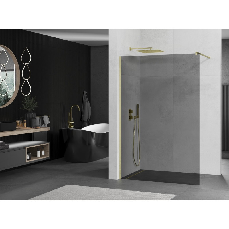Mexen Kioto dušisein Walk-in 140 x 200 cm, grafiit 8 mm, kuldne harjatud - 800-140-101-55-40