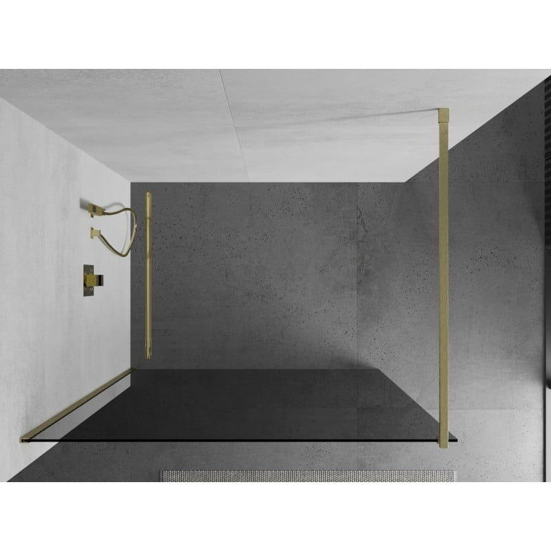 Mexen Kioto Duschvägg Walk-in 140 x 200 cm, grafit 8 mm, borstad guld - 800-140-101-55-40