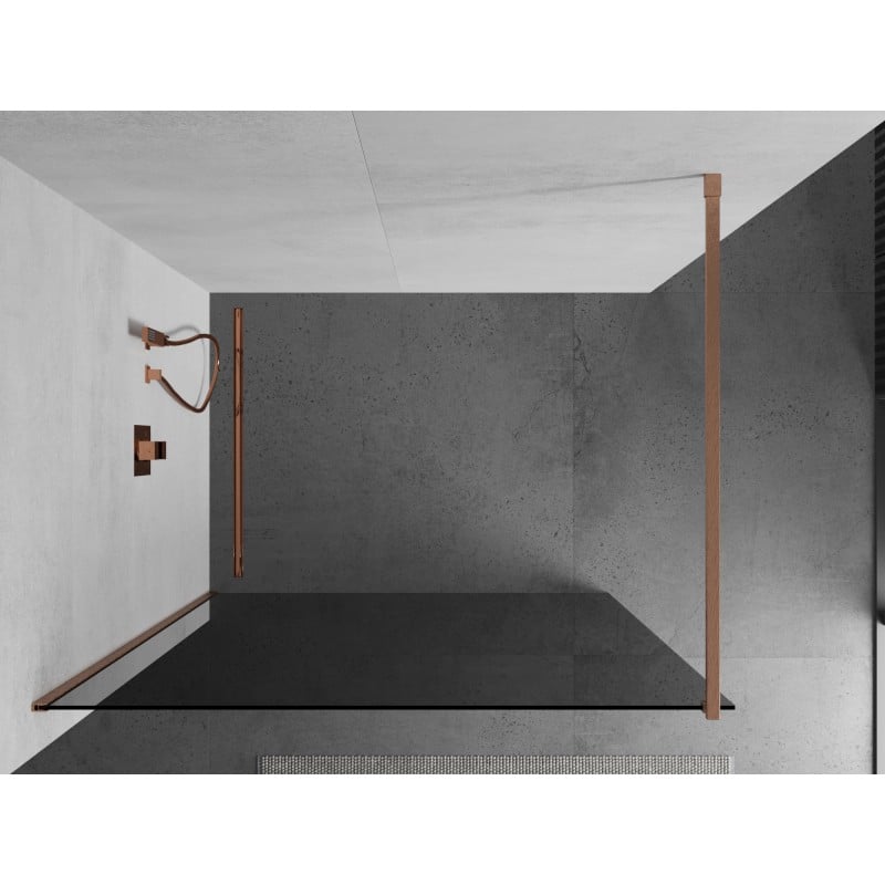 Mexen Kioto ścianka prysznicowa Walk-in 140 x 200 cm, grafit 8 mm, miedź szczotkowana - 800-140-101-65-40