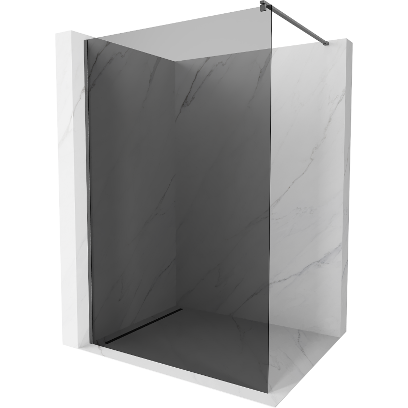 Mexen Kioto Walk-in Shower Panel 130 x 200 cm, Graphite 8 mm, Brushed Gun Gray - 800-130-101-66-40