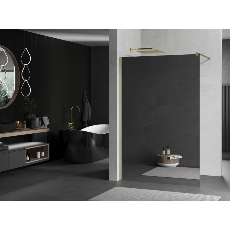 Mexen Kioto paroi de douche Walk-in 90 x 200 cm, miroir 8 mm, or brossé - 800-090-101-55-50