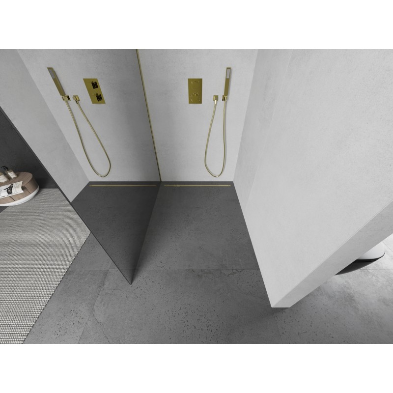Mexen Kioto ścianka prysznicowa Walk-in 140 x 200 cm, lustro 8 mm, złota szczotkowana - 800-140-101-55-50