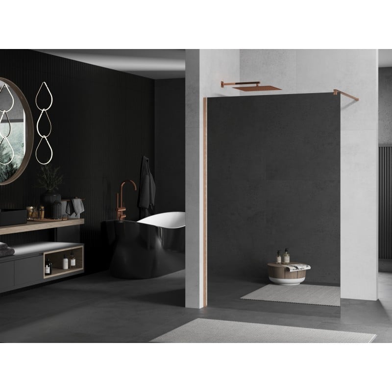 Mexen Kioto ścianka prysznicowa Walk-in 80 x 200 cm, lustro 8 mm, miedź szczotkowana - 800-080-101-65-50