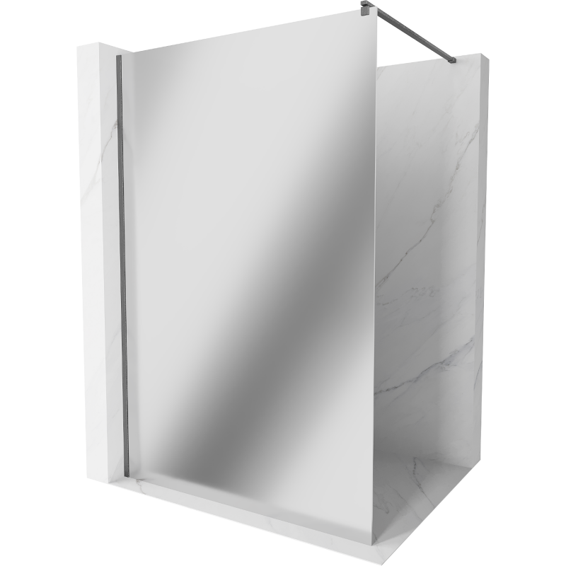 Mexen Kioto Walk-in Shower Wall 90 x 200 cm, 8 mm Mirror Glass, Gun Gray Brushed - 800-090-101-66-50