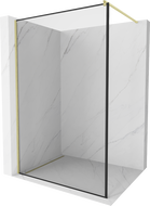 Mexen Kioto Tuš pregrada Walk-in 60 x 200 cm, crni okvir 8 mm, zlatna četkana - 800-060-101-55-70