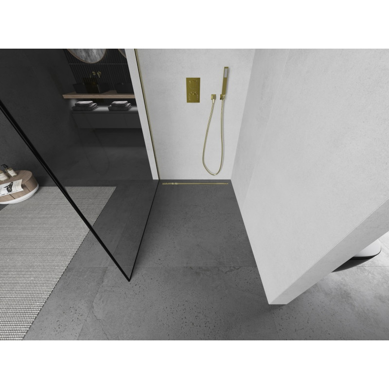 Mexen Kioto dušisein Walk-in 70 x 200 cm, must raam 8 mm, kuldne harjatud - 800-070-101-55-70