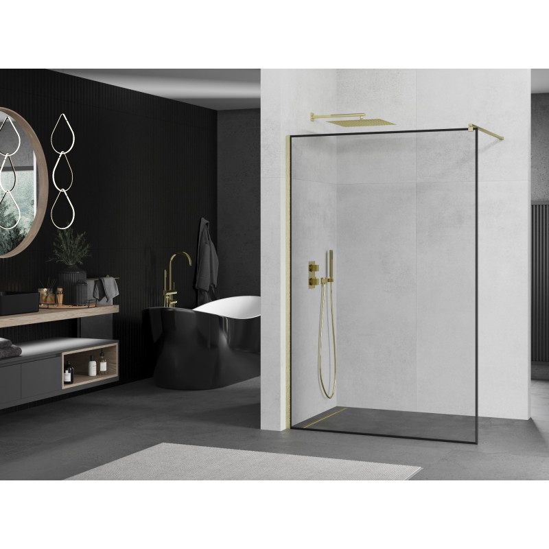 Mexen Kioto dušisein Walk-in 70 x 200 cm, must raam 8 mm, kuldne harjatud - 800-070-101-55-70