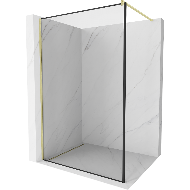 Mexen Kioto Duschwand Walk-in 100 x 200 cm, schwarzer Rahmen 8 mm, gebürstetes Gold - 800-100-101-55-70