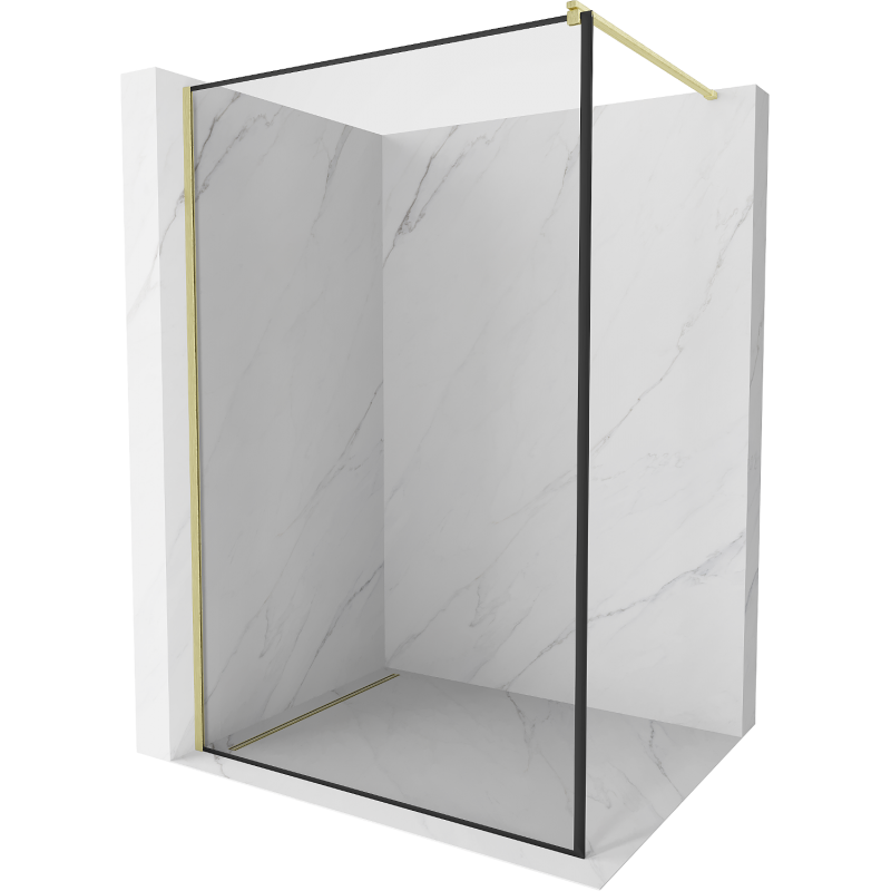 Mexen Kioto Walk-in Shower Screen 100 x 200 cm, Black Frame 8 mm, Brushed Gold - 800-100-101-55-70