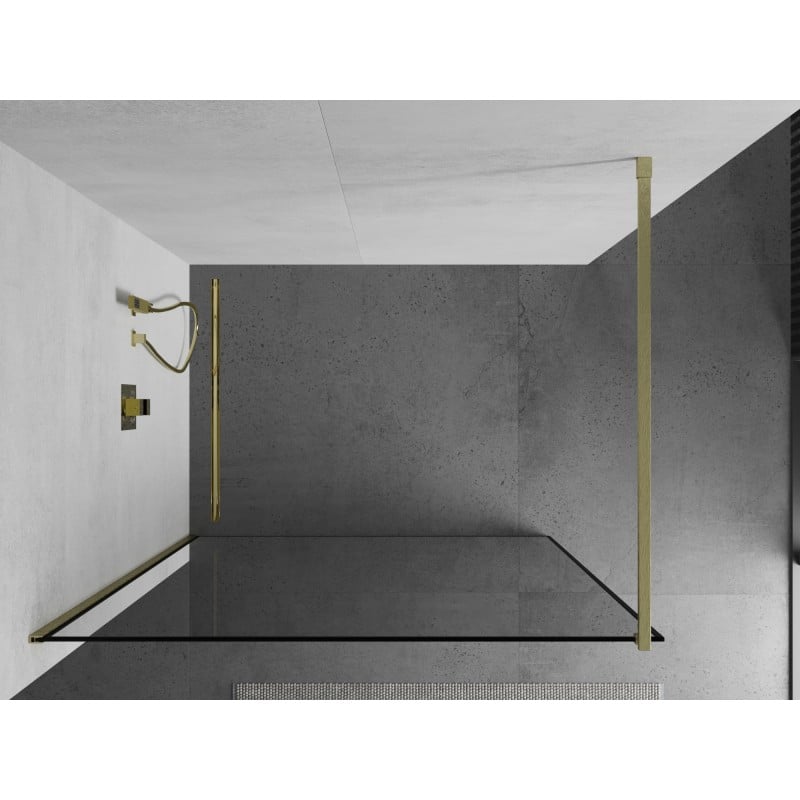Mexen Kioto parete doccia Walk-in 120 x 200 cm, cornice nera 8 mm, oro spazzolato - 800-120-101-55-70
