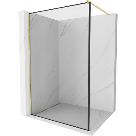 Mexen Kioto paroi de douche Walk-in 130 x 200 cm, cadre noir 8 mm, doré brossé - 800-130-101-55-70