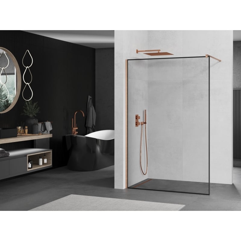 Mexen Kioto dušisein Walk-in 60 x 200 cm, must raam 8 mm, harjatud vask - 800-060-101-65-70