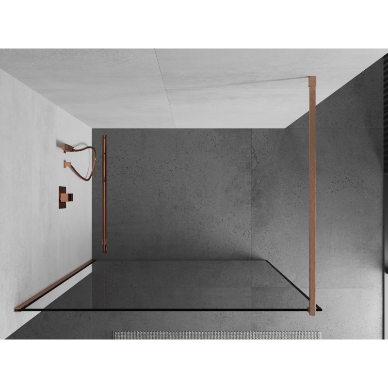 Mexen Kioto ścianka prysznicowa Walk-in 100 x 200 cm, czarna ramka 8 mm, miedź szczotkowana - 800-100-101-65-70