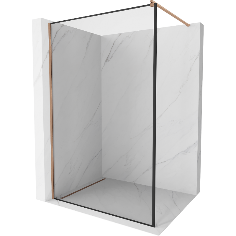 Mexen Kioto Duschwand Walk-in 120 x 200 cm, schwarzer Rahmen 8 mm, gebürstetes Kupfer - 800-120-101-65-70