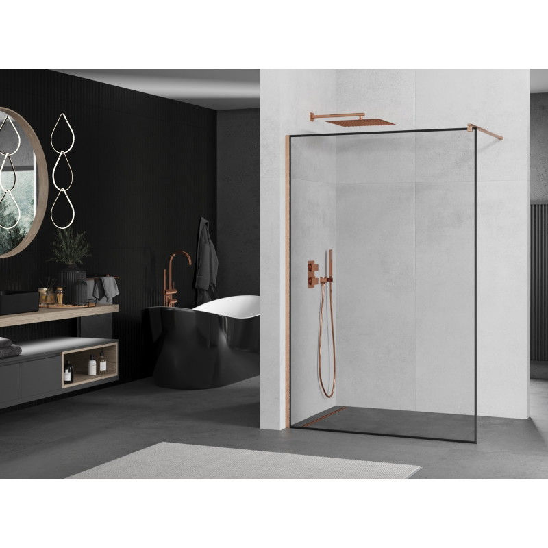 Mexen Kioto dušisein Walk-in 130 x 200 cm, must raam 8 mm, harjatud vask - 800-130-101-65-70