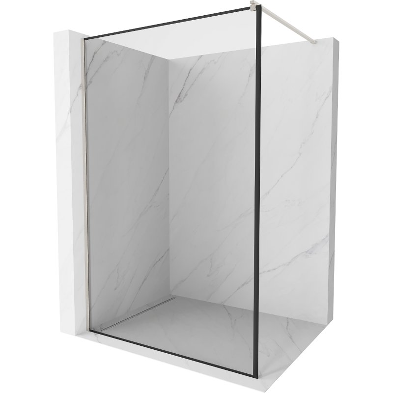 Mexen Kioto paroi de douche Walk-in 150 x 200 cm, cadre noir 8 mm, nickel brossé - 800-150-101-97-70