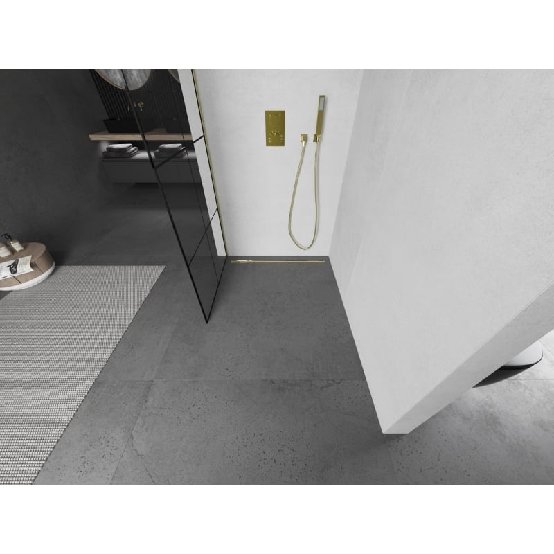 Mexen Kioto dušisein Walk-in 70 x 200 cm, must ruuduline 8 mm, kuldne harjatud - 800-070-101-55-77