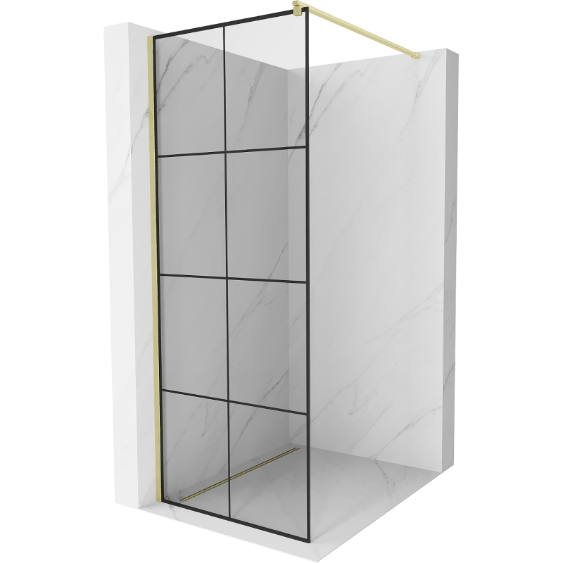 Mexen Kioto douchewand Walk-in 70 x 200 cm, zwart raster 8 mm, goud geborsteld - 800-070-101-55-77