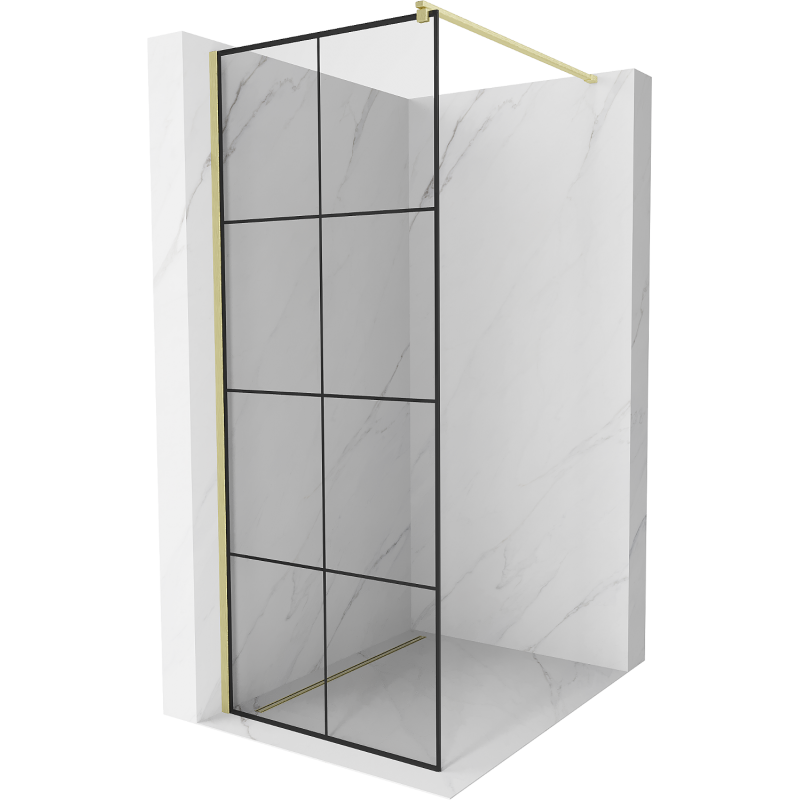 Mexen Kioto ścianka prysznicowa Walk-in 70 x 200 cm, czarna kratka 8 mm, złota szczotkowana - 800-070-101-55-77