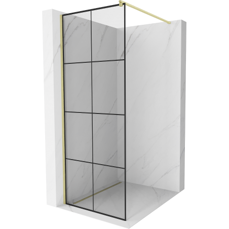 Mexen Kioto douchewand Walk-in 70 x 200 cm, zwart raster 8 mm, goud geborsteld - 800-070-101-55-77