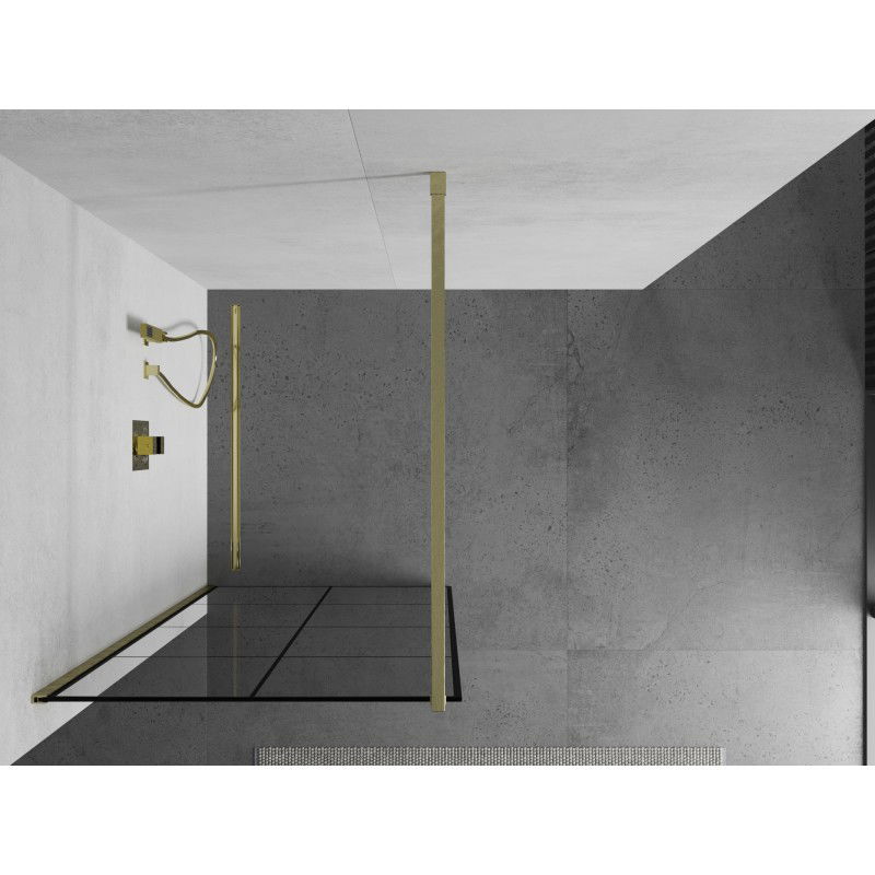 Mexen Kioto dušas siena Walk-in 90 x 200 cm, melns režģis 8 mm, zelta matēts - 800-090-101-55-77