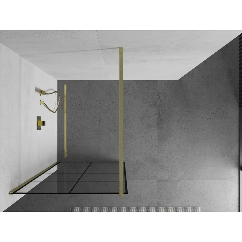Mexen Kioto dušisein Walk-in 90 x 200 cm, must ruudustik 8 mm, kuldne harjatud - 800-090-101-55-77