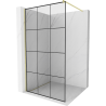 Mexen Kioto Walk-in shower wall 100 x 200 cm, black grid 8 mm, brushed gold - 800-100-101-55-77