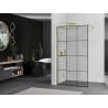 Mexen Kioto Walk-in shower wall 100 x 200 cm, black grid 8 mm, brushed gold - 800-100-101-55-77