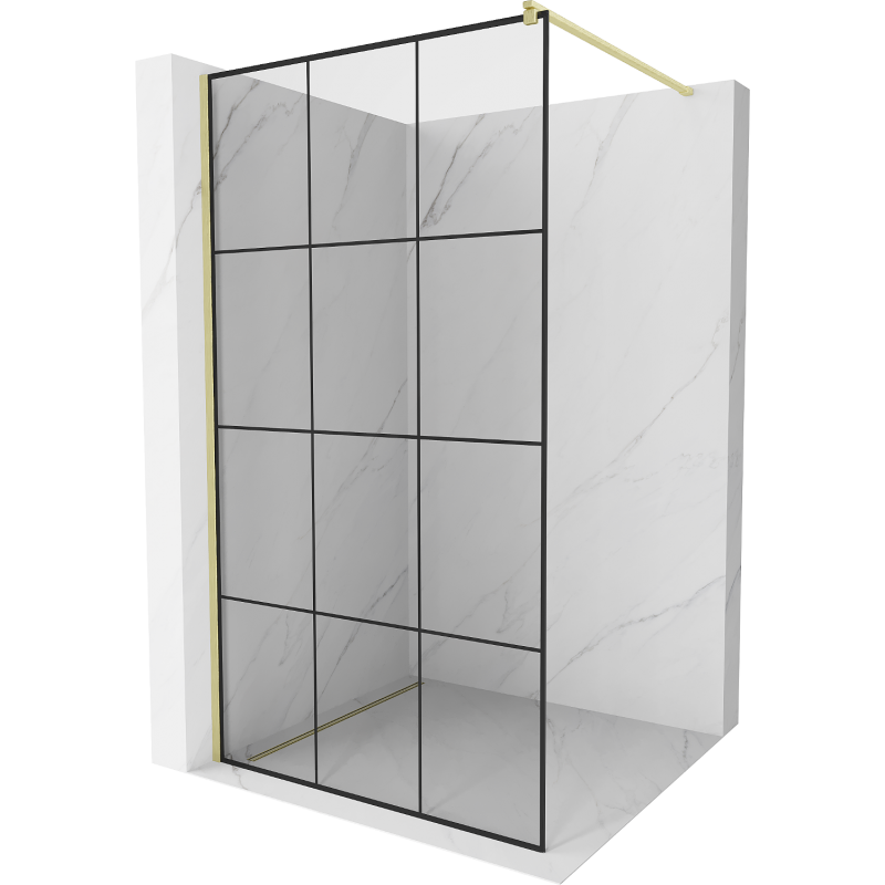 Mexen Kioto paroi de douche Walk-in 110 x 200 cm, grille noire 8 mm, or brossé - 800-110-101-55-77