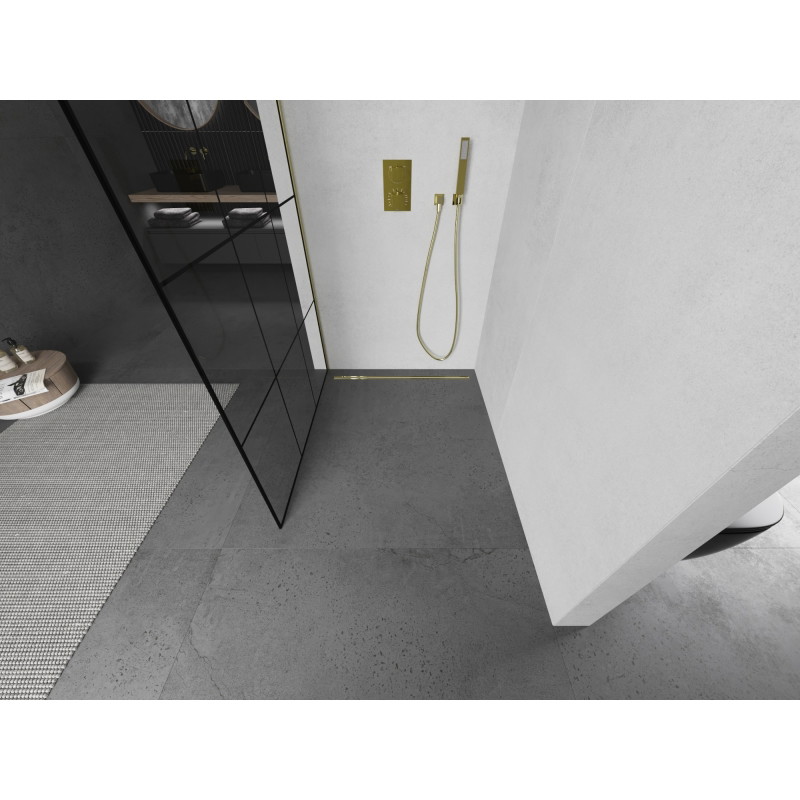 Mexen Kioto dušisein Walk-in 120 x 200 cm, must ruudustik 8 mm, kuldne harjatud - 800-120-101-55-77