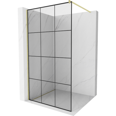 Mexen Kioto Duschwand Walk-in 120 x 200 cm, schwarzes Gitter 8 mm, gebürstetes Gold - 800-120-101-55-77