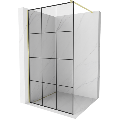 Mexen Kioto paroi de douche Walk-in 120 x 200 cm, motif noir 8 mm, finition dorée brossée - 800-120-101-55-77