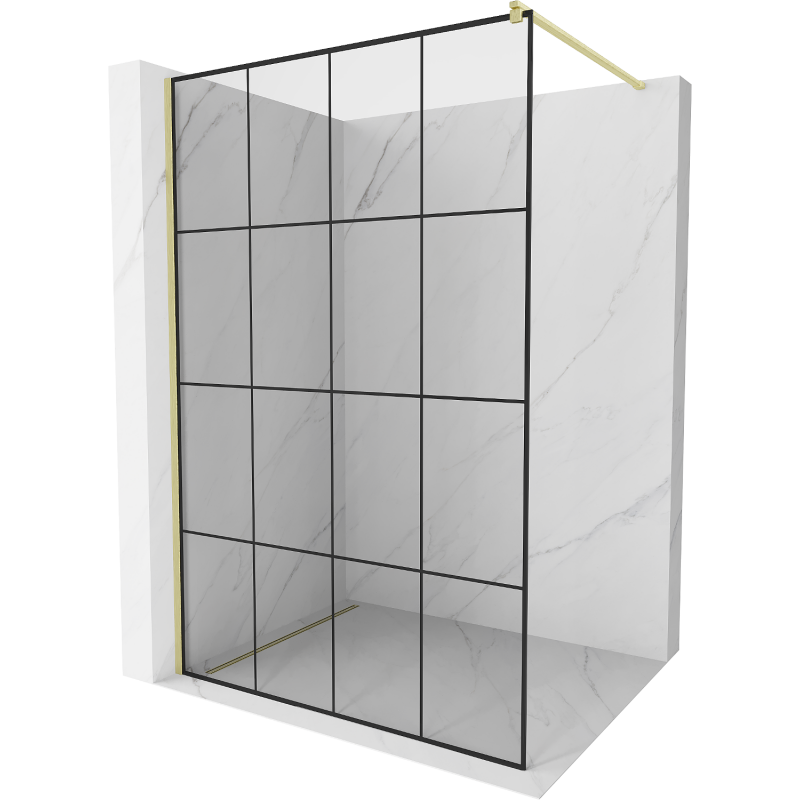 Mexen Kioto Walk-in Shower Screen 130 x 200 cm, Black Pattern 8 mm, Brushed Gold - 800-130-101-55-77