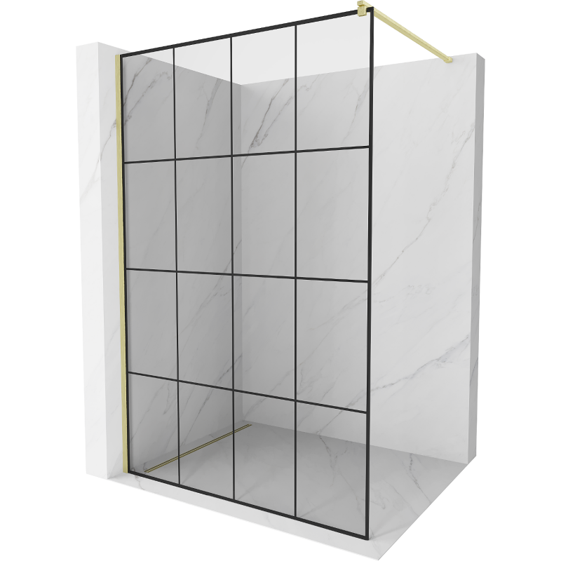Mexen Kioto ścianka prysznicowa Walk-in 150 x 200 cm, czarna kratka 8 mm, złota szczotkowana - 800-150-101-55-77