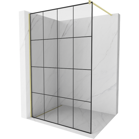 Mexen Kioto Walk-in Shower Screen 150 x 200 cm, Black Grid 8 mm, Brushed Gold - 800-150-101-55-77