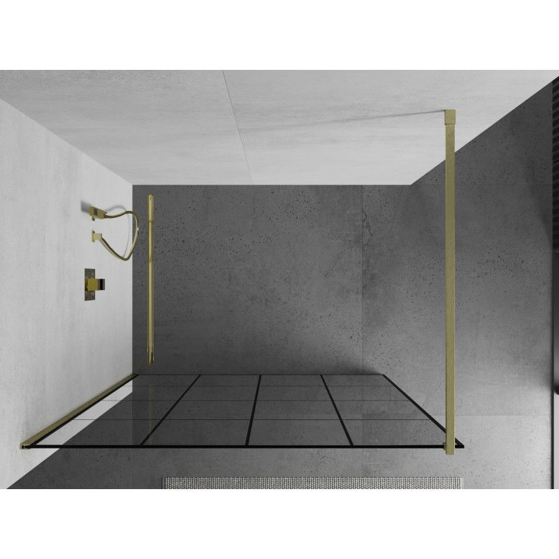 Mexen Kioto Duschvägg Walk-in 160 x 200 cm, svart rutnät 8 mm, borstad guld - 800-160-101-55-77