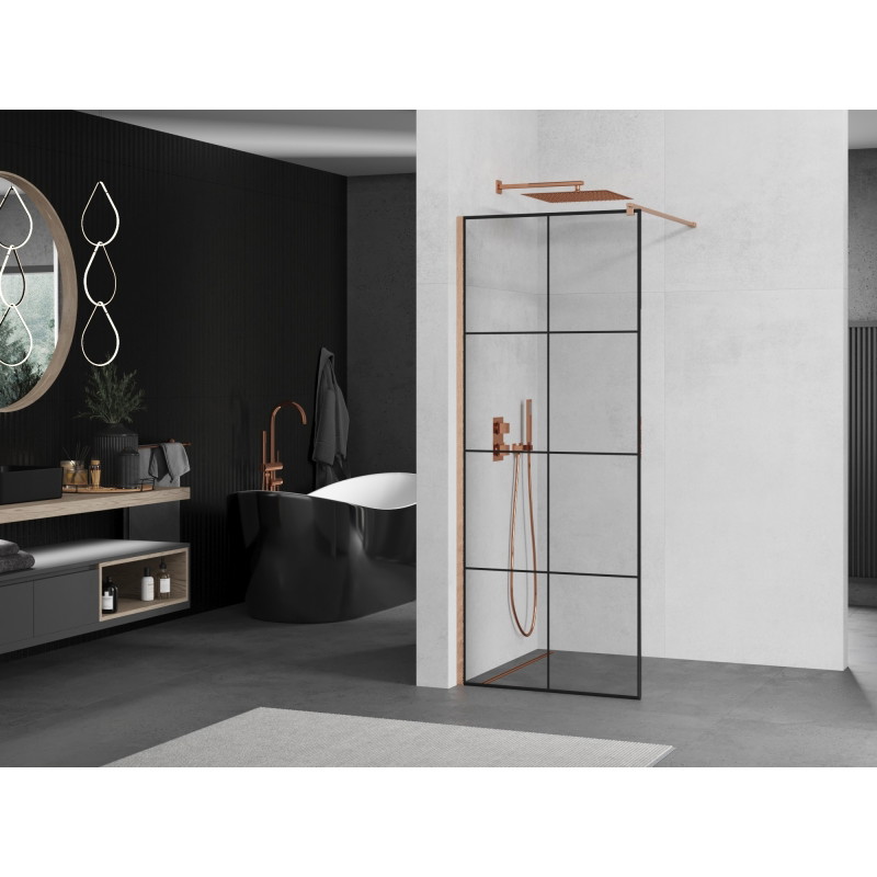 Mexen Kioto dušisein Walk-in 70 x 200 cm, must ruudustik 8 mm, harjatud vask - 800-070-101-65-77