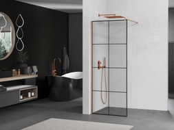 Mexen Kioto Walk-in tuš zid 70 x 200 cm, crna mreža 8 mm, brušena bakra - 800-070-101-65-77