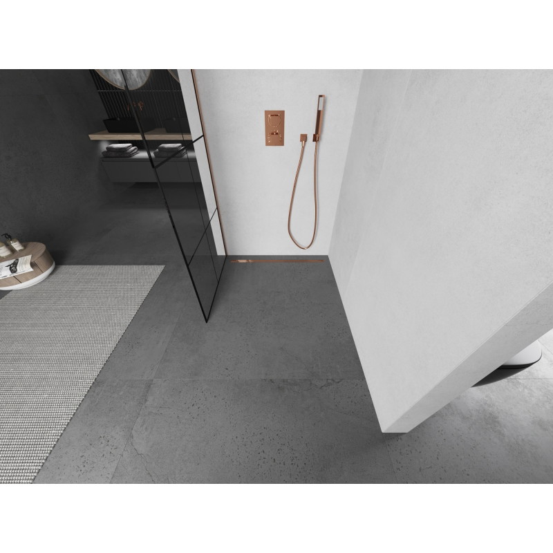 Mexen Kioto dušisein Walk-in 70 x 200 cm, must ruudustik 8 mm, harjatud vask - 800-070-101-65-77