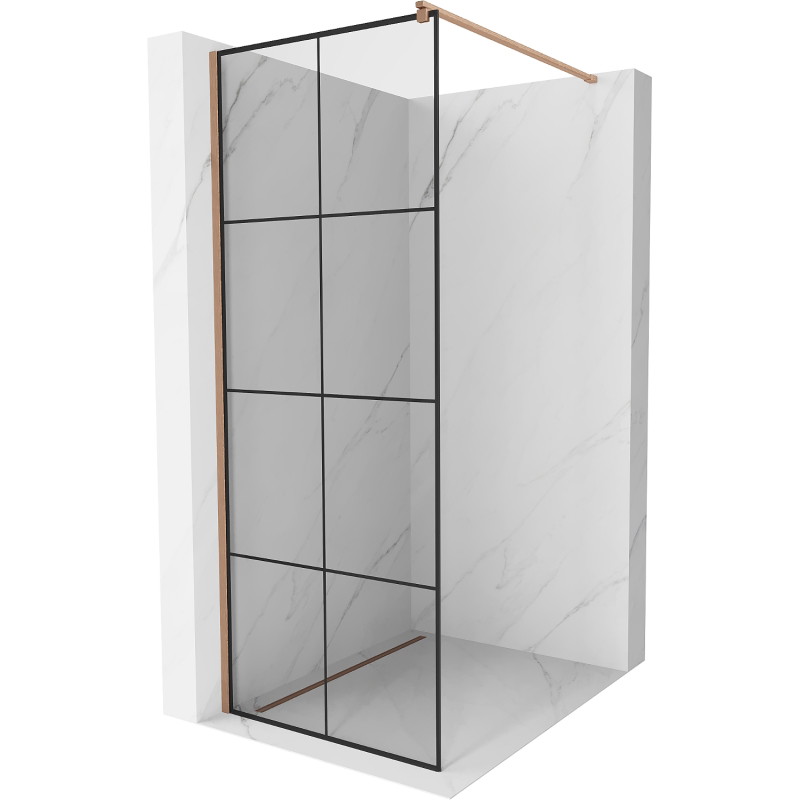 Mexen Kioto dušisein Walk-in 70 x 200 cm, must ruudustik 8 mm, harjatud vask - 800-070-101-65-77