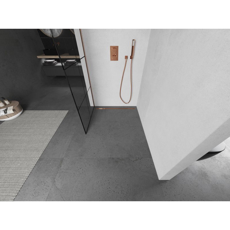 Mexen Kioto parete doccia Walk-in 80 x 200 cm, griglia nera 8 mm, rame spazzolato - 800-080-101-65-77