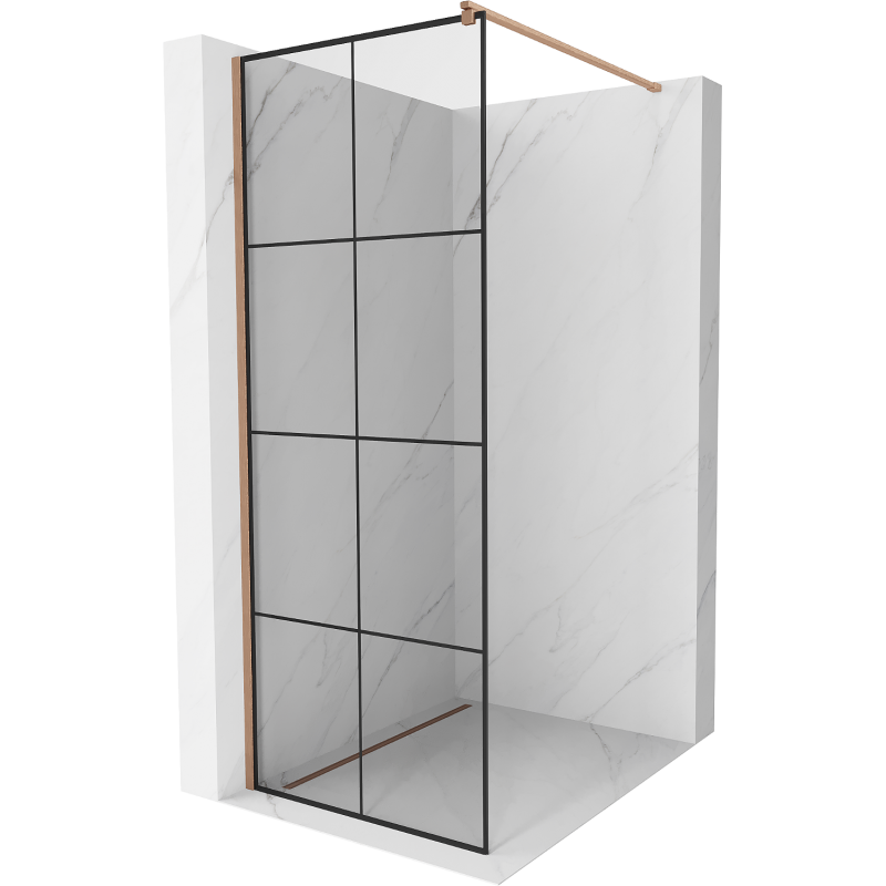 Mexen Kioto ścianka prysznicowa Walk-in 80 x 200 cm, czarna kratka 8 mm, miedź szczotkowana - 800-080-101-65-77