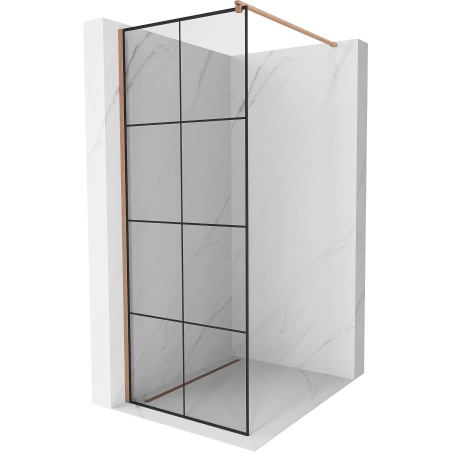 Mexen Kioto douchewand Walk-in 80 x 200 cm, zwart raster 8 mm, geborsteld koper - 800-080-101-65-77